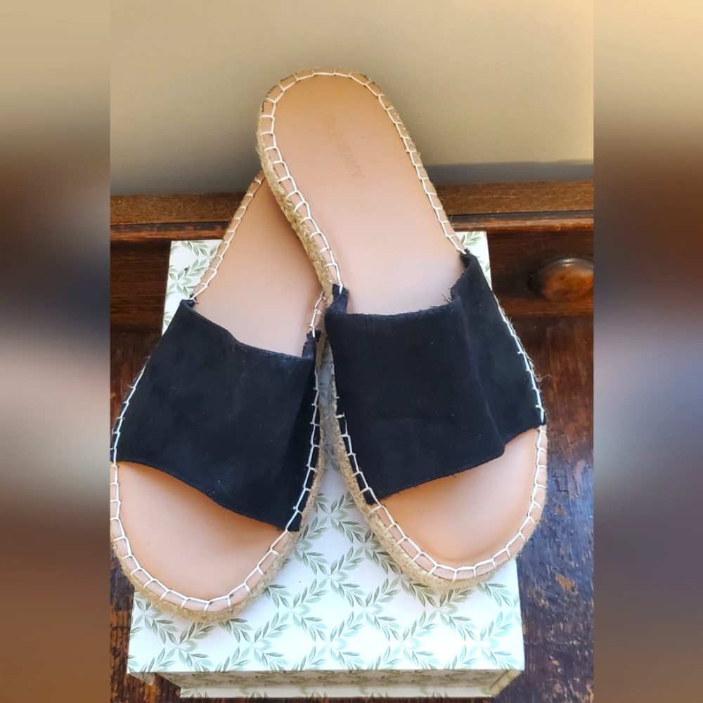 Old Navy Black Espadrille Slide Sandals